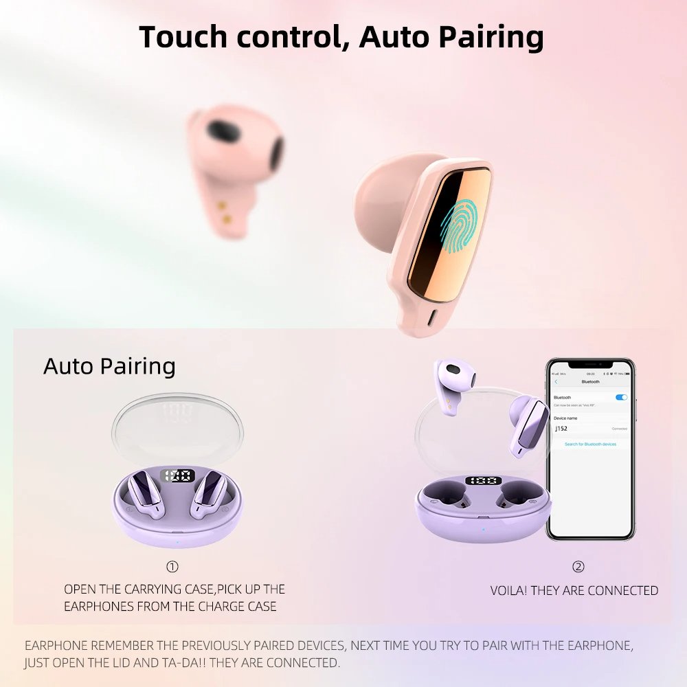 Trending 2025 New Products Reloj Gaming In-ear Headphones ENC Noise Cancelling TWS Headset for Apple Crystal Wireless Earphones
