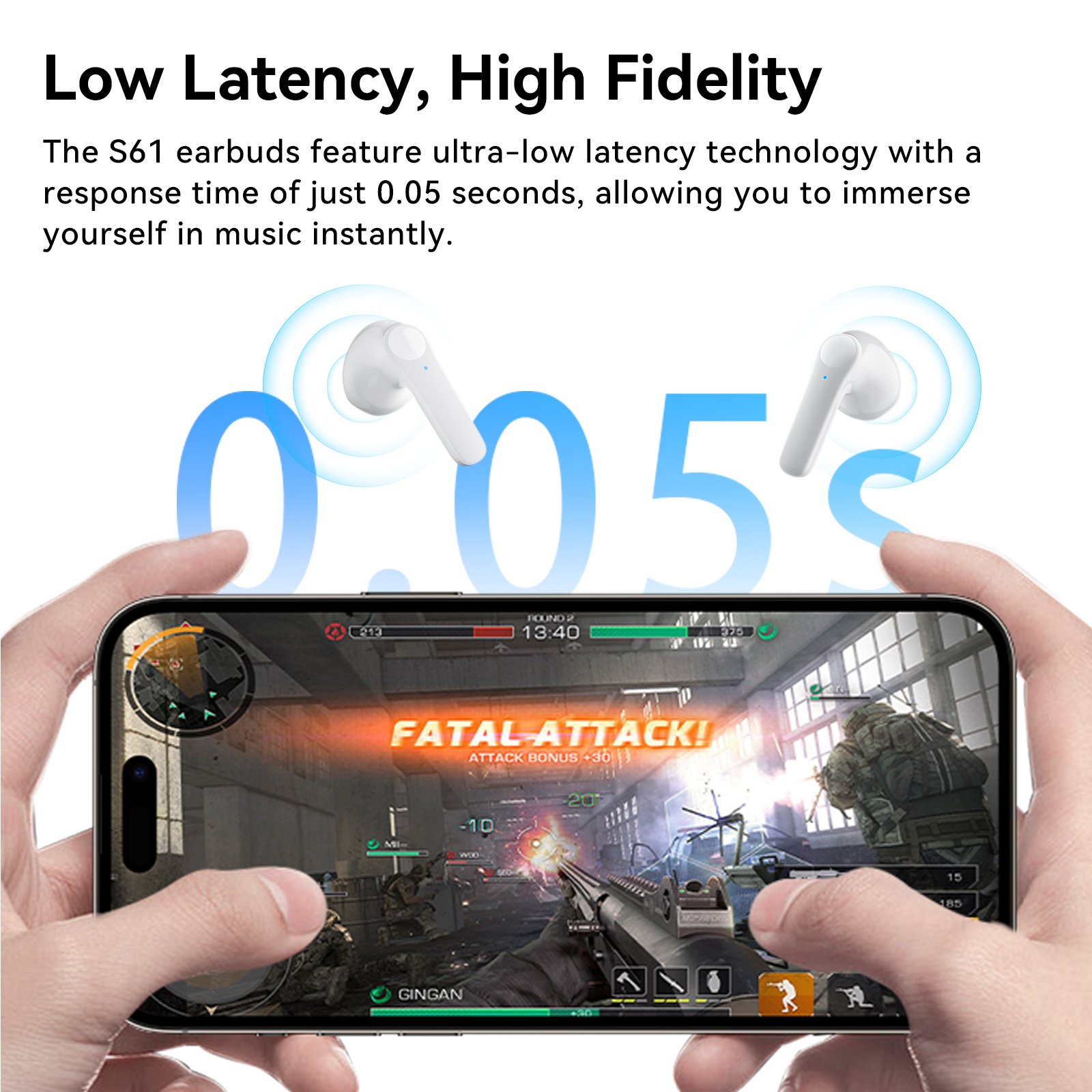 Hot Selling Cheap Trendy S61 TWS 5.3 In-Ear Wireless Earphone Headphone Low Delay HiFi Earbuds Gaming Headsets