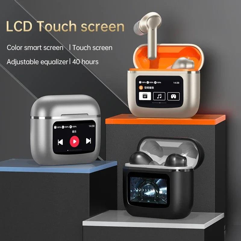 2024 T68 Pro TWS Touch Screen LCD ANC Wireless Earbuds Noise Cancell earphone Bluetooth 5.3 Support APP Long battery life HiFi