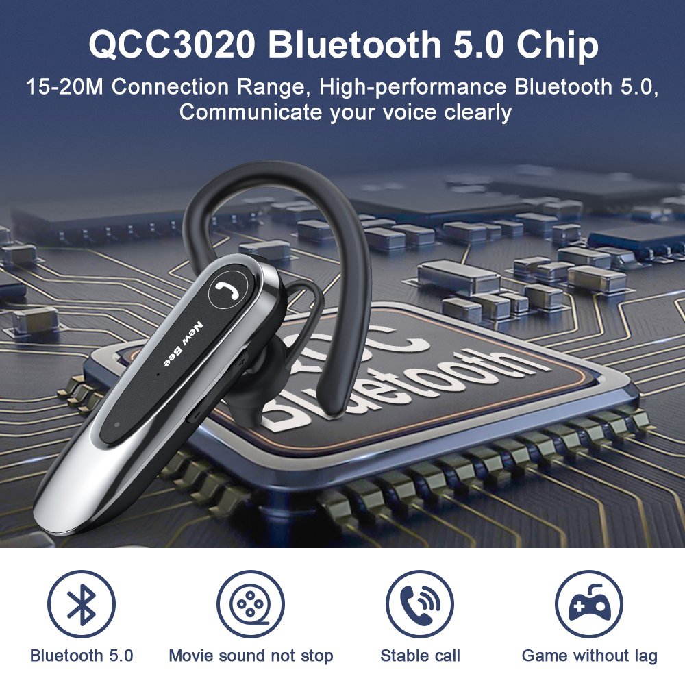 Compatible with Walkie-Talkies Wireless Business Headset Noise Cancelling Single Ear Handsfree Bluetooth Earphones
