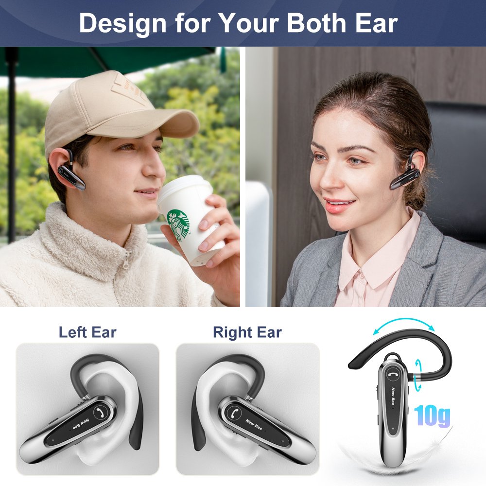 Compatible with Walkie-Talkies Wireless Business Headset Noise Cancelling Single Ear Handsfree Bluetooth Earphones