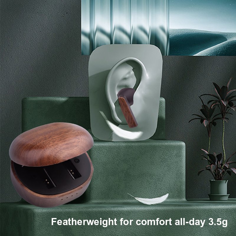 Wireless Tws Bluetooth Earbuds with Noise Cancelling and Wood Design