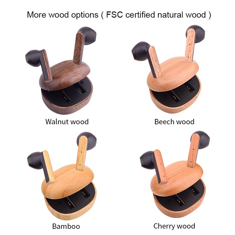 Wireless Tws Bluetooth Earbuds with Noise Cancelling and Wood Design