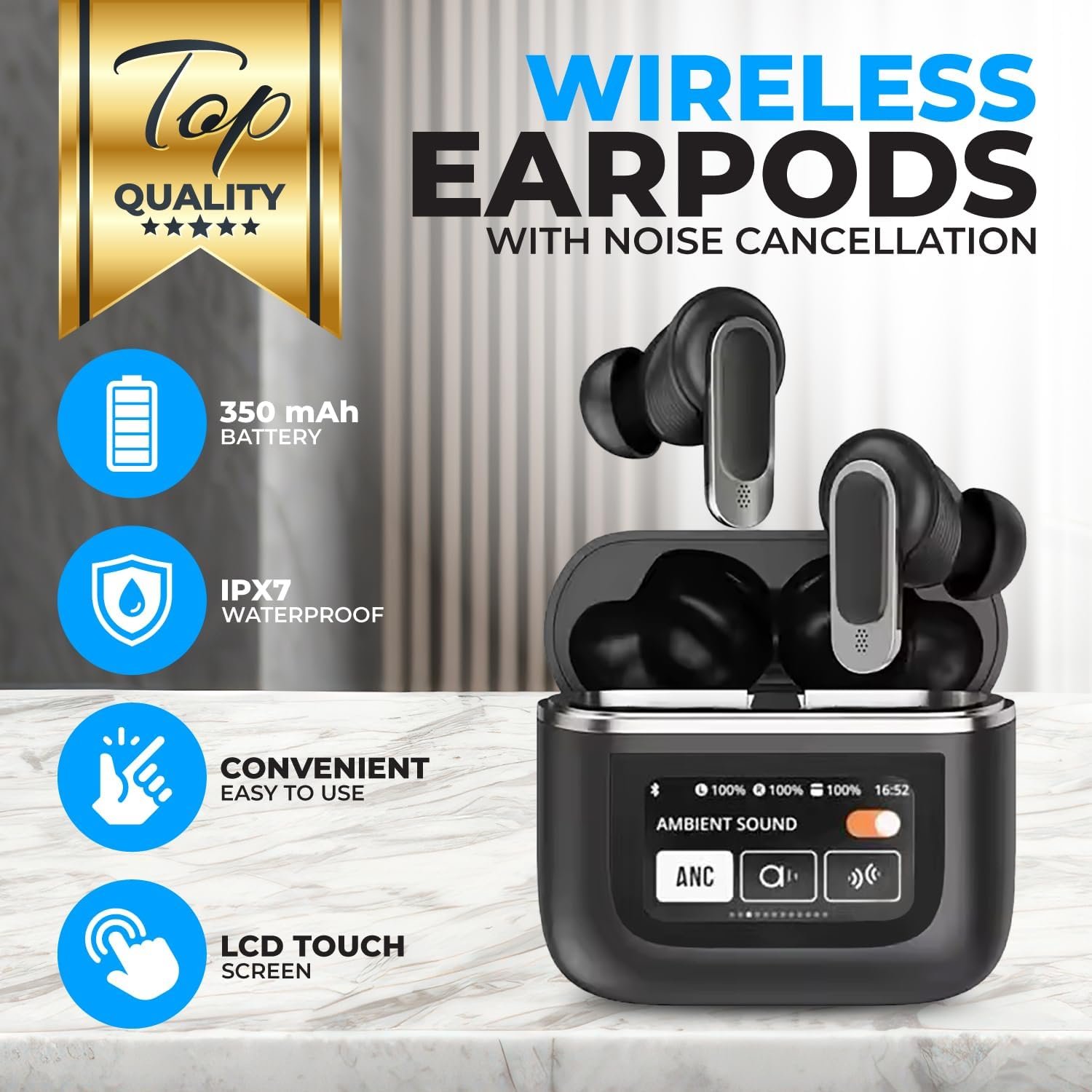 V8 LCD Touch Display Passive Noise-Cancelling Active Noise Reduction TWS Earbuds Wireless Headphone Headset for JBL Earphones A9