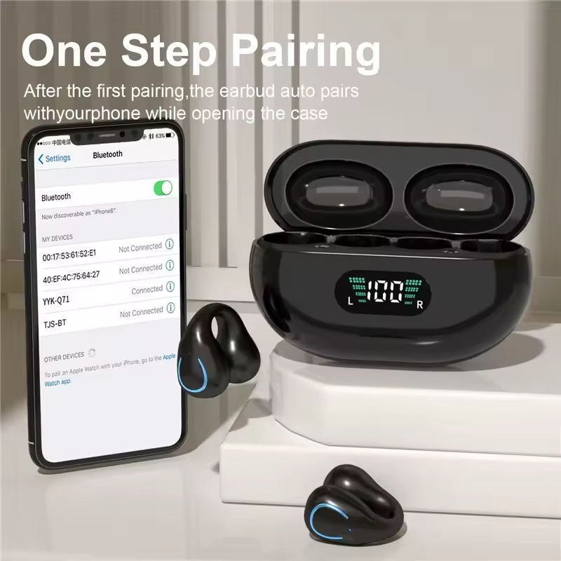 Q71 Clip On Bone Conduction BT Wireless Sports Earphone LED Digital Display Noise Cancellation ANC Headphones