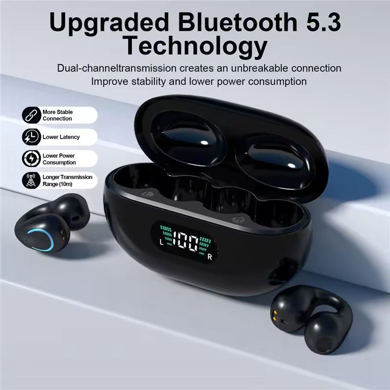 Q71 Clip On Bone Conduction BT Wireless Sports Earphone LED Digital Display Noise Cancellation ANC Headphones