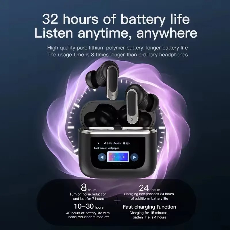 2024 New Electronics Reloj Gaming In-ear Headphones for Apple ANC LCD Smart Touch Screen TWS Headset Stereo Wireless Earphones