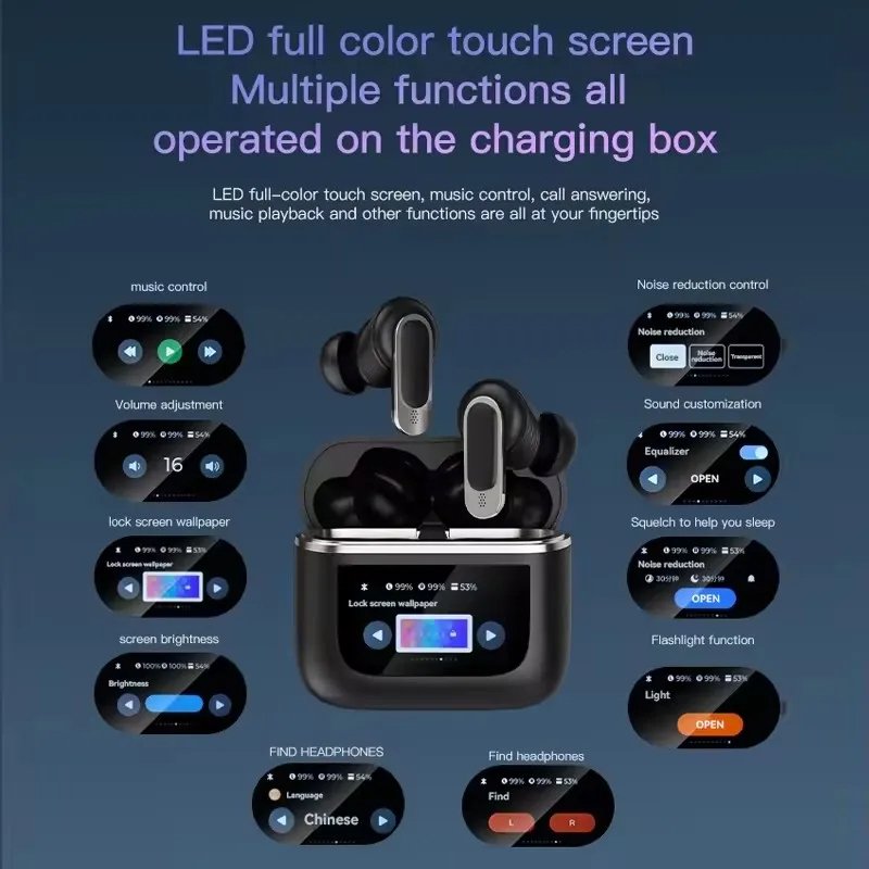 2024 New Electronics Reloj Gaming In-ear Headphones for Apple ANC LCD Smart Touch Screen TWS Headset Stereo Wireless Earphones