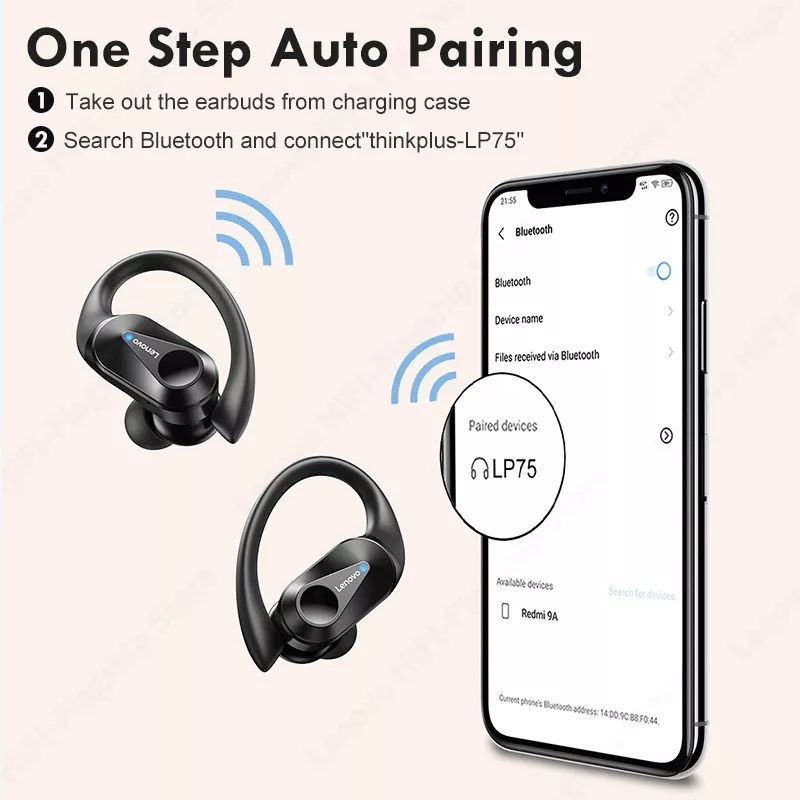 Hot Selling LP75 Tws Headphones BT5.3 Sports Stereo Surround Hifi Sound Quality Earbuds Wireless Charging Box