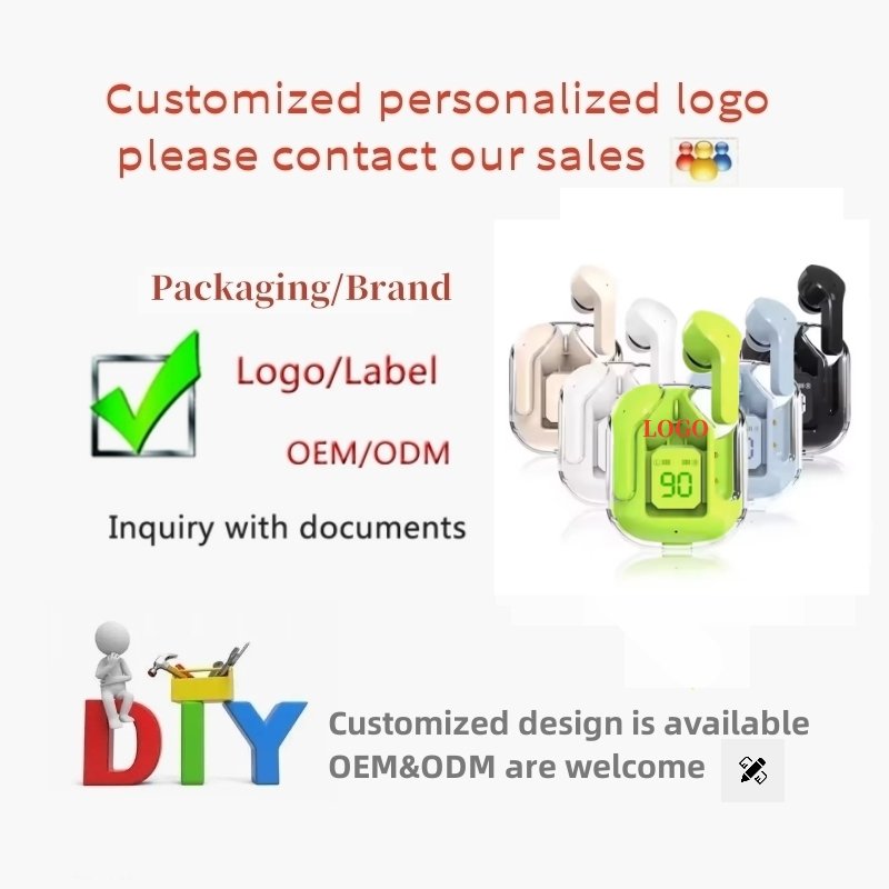 Custom Logo Transparent Earphone Type C TWS Auriculares Air 31 Air31 Transparent Pods Auriculares Audifonos Wireless Headphone