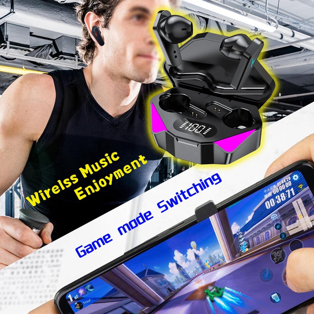 Gaming TWS Earbud X15 RGB Light BT V5.0 Portable Headphone Auriculares Inalambricos True wireless Noise Cancelling Earphone