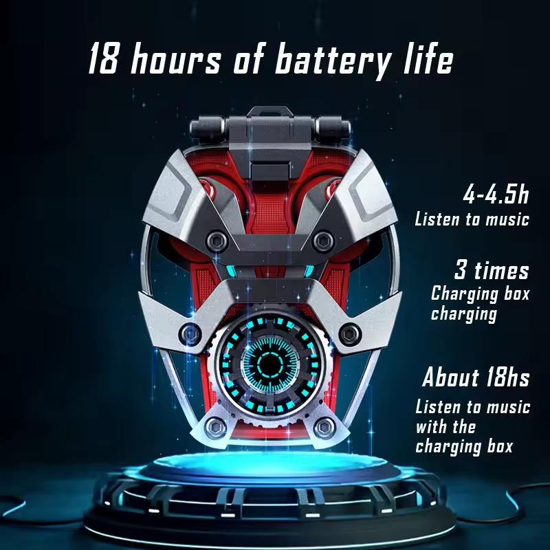 CD-3 Mecha Wireless TWS Gaming Earbud with Magnetic Charging Case Bracket, Dual Mic ENC Noise Reduction and Cool Display Light
