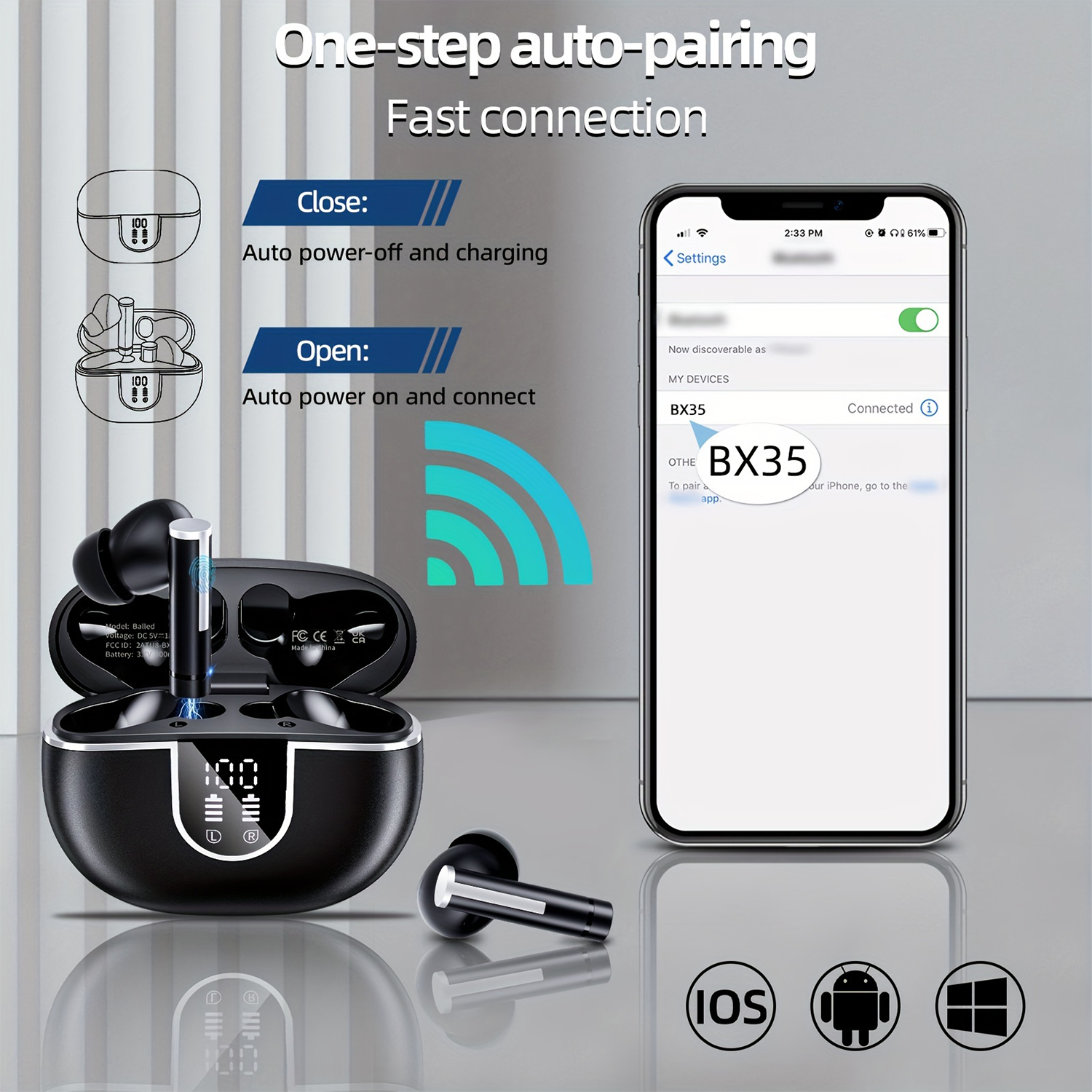 2024 New TWS Wireless Headphones Stereo Bass Sound Sports Gaming Earphone BT Earbuds Wireless Ear buds Earphones with Mic