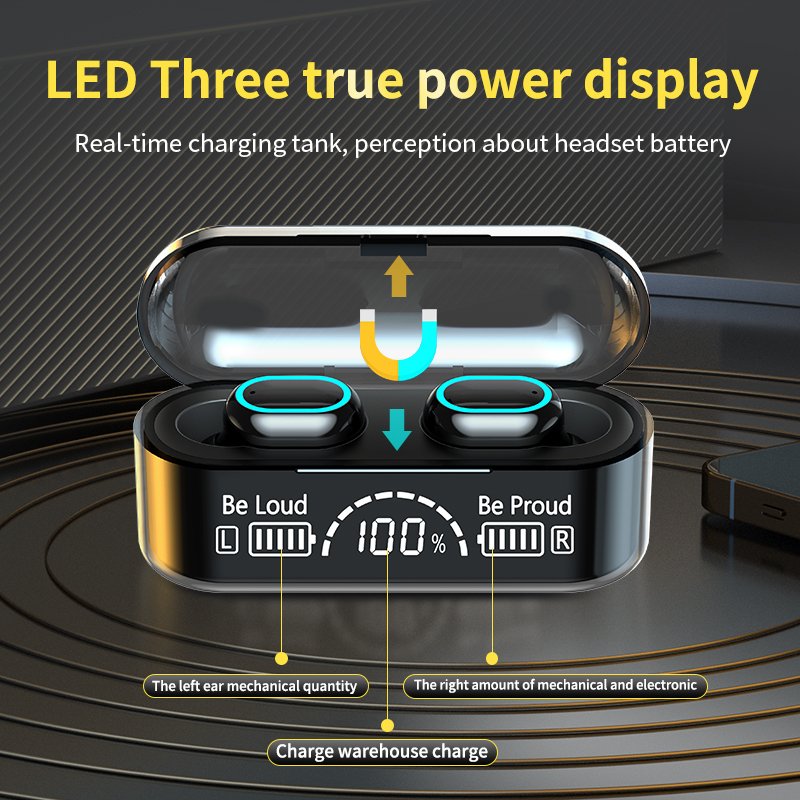 New Product In-ear Earphones Tws Touch Earbuds Handsfree Wireless Headsets Led Sports Noise Cancelling Headphones Gaming