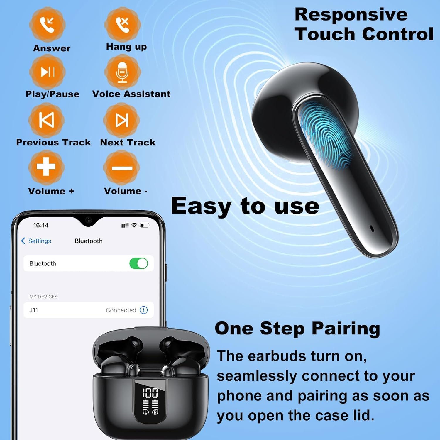 Wireless earphones 5.4 in ear earphones 6 microphone ENC noise reduction function deep bass stereo LED power display screen 35H
