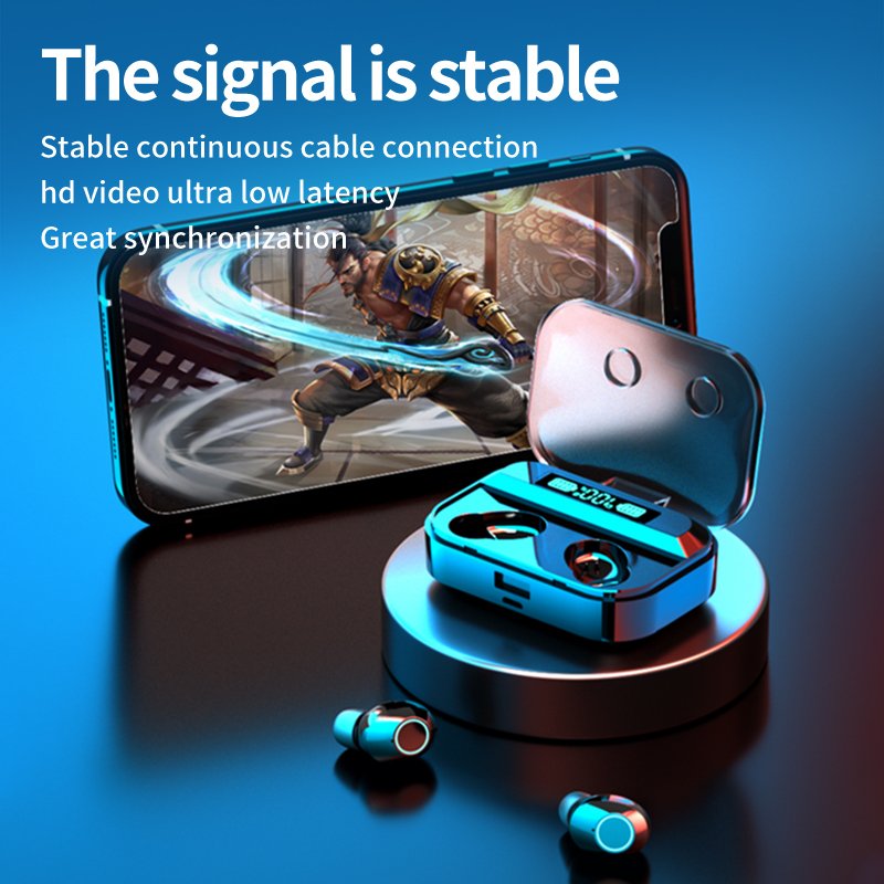 Yuniq Hot Sale V5.0 Led Battery Display Low Latency Hifi High Quality Noise Cancelling Sports Earphone With Powerbank Tws Tg02
