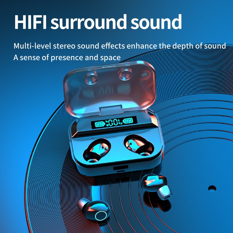 Yuniq Hot Sale V5.0 Led Battery Display Low Latency Hifi High Quality Noise Cancelling Sports Earphone With Powerbank Tws Tg02