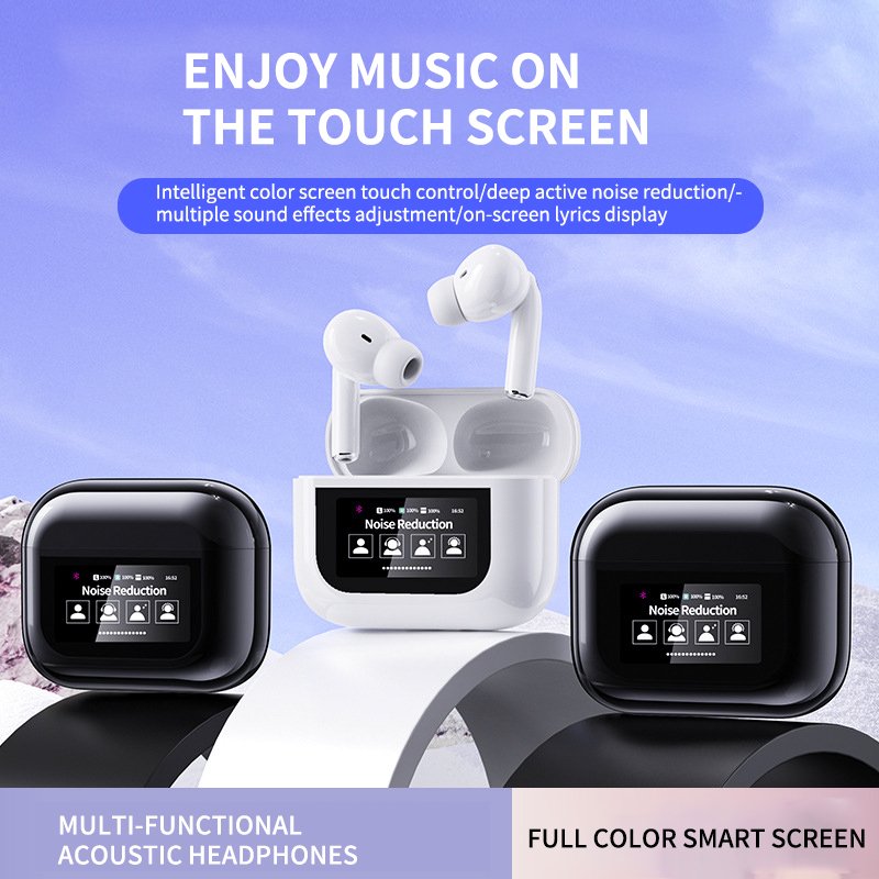 2024 Latest Model Intelligent LCD Touch Display Screen High Quality YW07 TWS ANC Earbuds Earphones Headsets