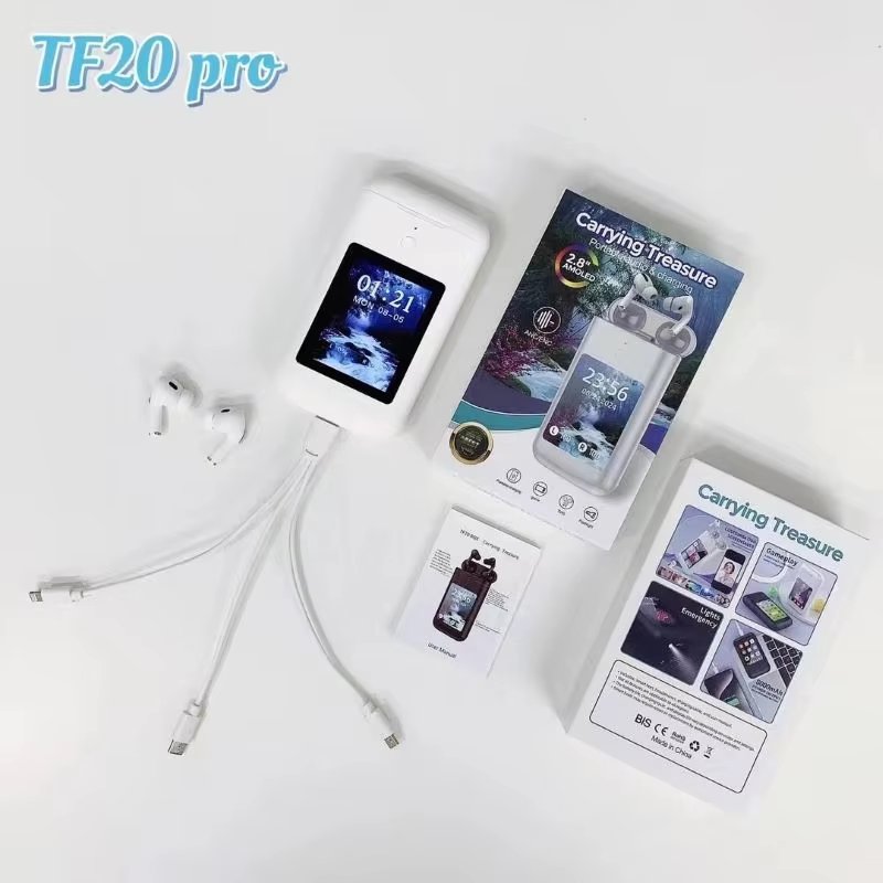 Latest TF20 Pro BT Headphone with 2.08inch LCD Touch Screen 5000mah Power Bank TWS Earphone ANC Noise Reduction Wireless Earbuds