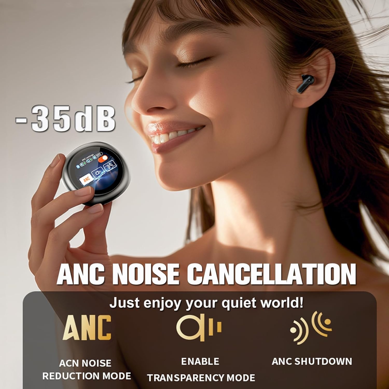 LX30 ANC Touch Screen Active Noise Cancelling Earbuds Wireless 5.4 Earphones In Ear Sports Headphones ENC TWS