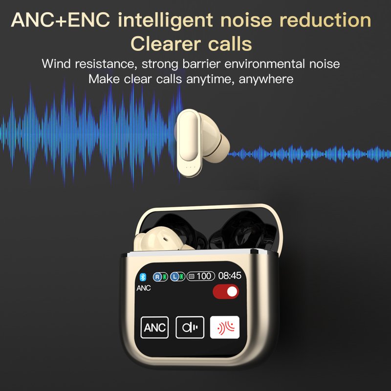 Touch Screen Active Noise Cancelling Wireless Earbuds Screen Gaming Earbuds Touchscreen Ear Buds Head Phones Wireless Earphones
