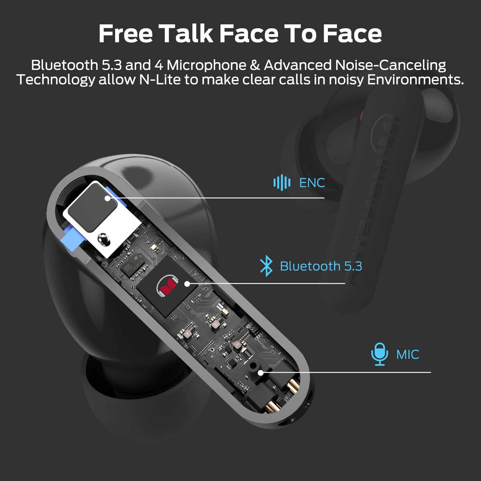 Monster N-Lite clear Talk Wireless Earbuds Bluetooth TWS Earphones Headphones Handsfree Stereo ENC Noise Cancelling Headset