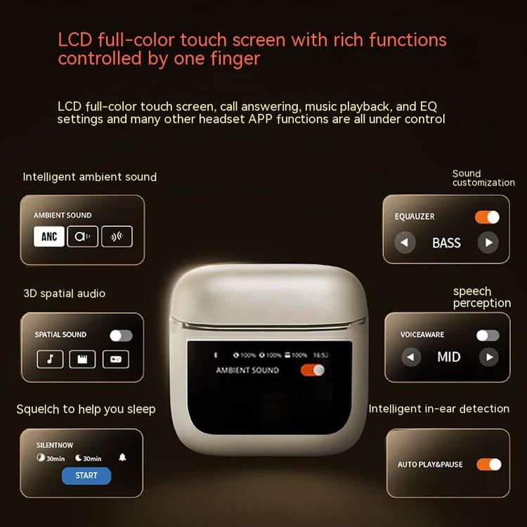 v8 China Factory Special In-Ear Headphones A9 PRO Smart LCD Touch Screen Wireless noise cancelling Earbuds