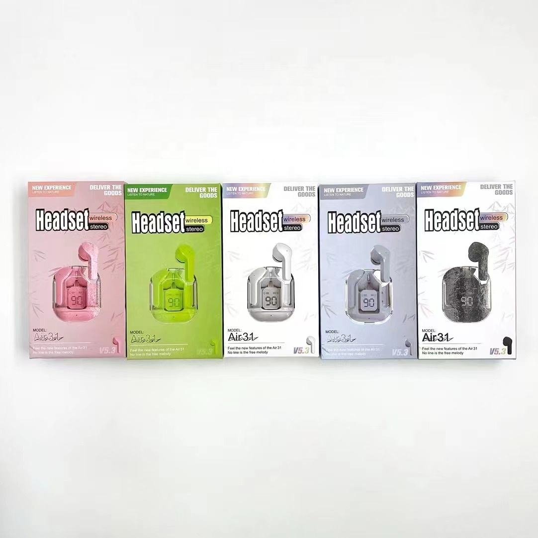 2024 New Tws Air31 Crystal Led Display Mini Wireless Earbuds with LED Display Gaming In-ear Earphone