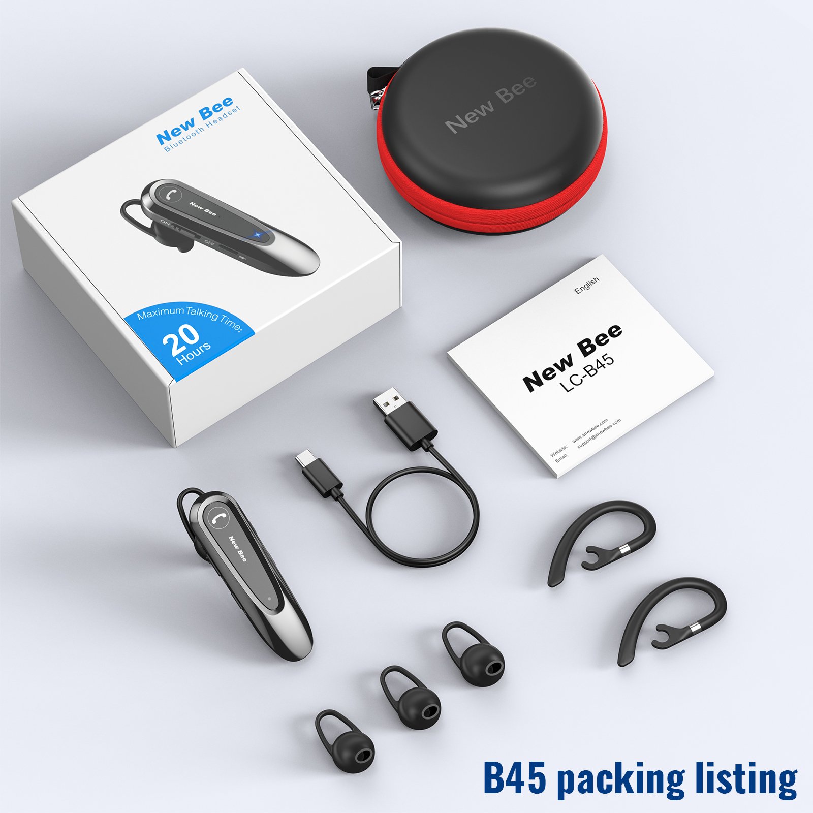 New Bee Bluetooth 5.0 Single Ear Earphones Type C Headphones Earphone Headset Trucker Headphones for Cell Phones