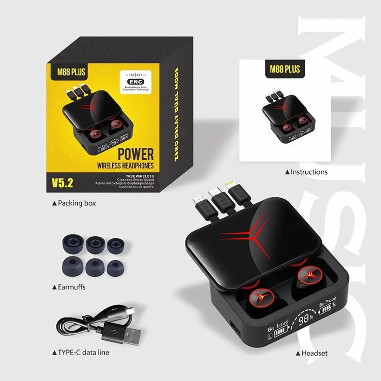 M88 pro M10 TWS earbuds with power bank noise cancelling wireless headphone long battery life deep bass digital display earphone