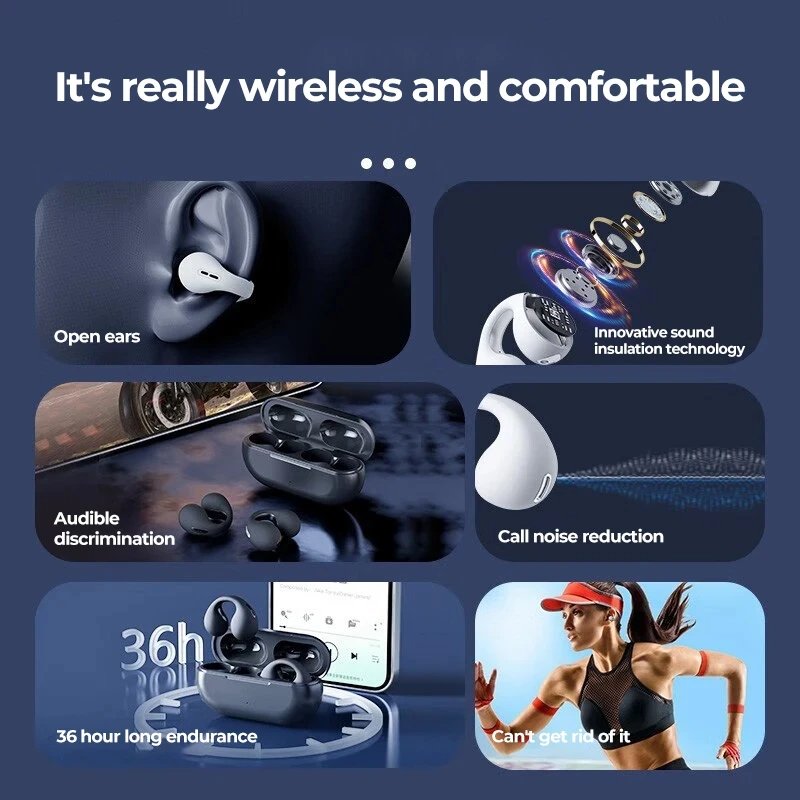 Trending 2024 New Bone Conduction Headset TWS Earbuds for Apple Reloj Sport Gaming In-ear Headphones Business Wireless Earphones