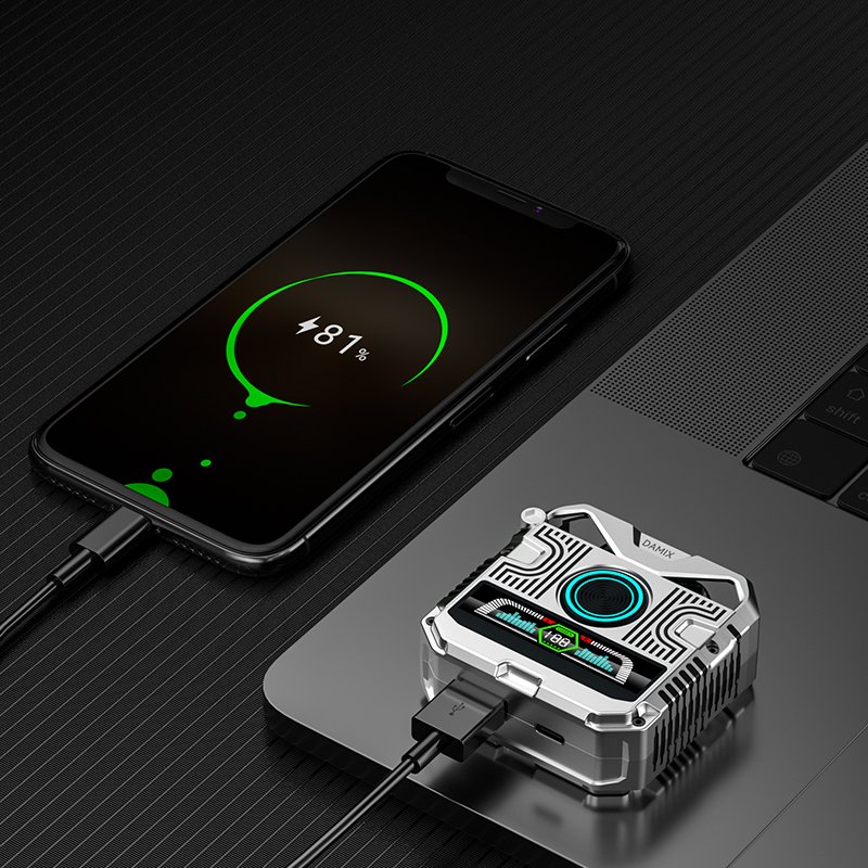 GQ-11 Colorful Breathing Light + Metal Paint Cabin Wireless In-Ear Gaming Earphones with Power Bank Function and ENC HD Call