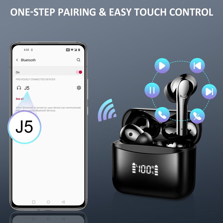 2024 J5PRO BT 5.3 handsfree wireless earbuds LED Display in ear tws wireless hifi Stereo headphone earbuds earphones
