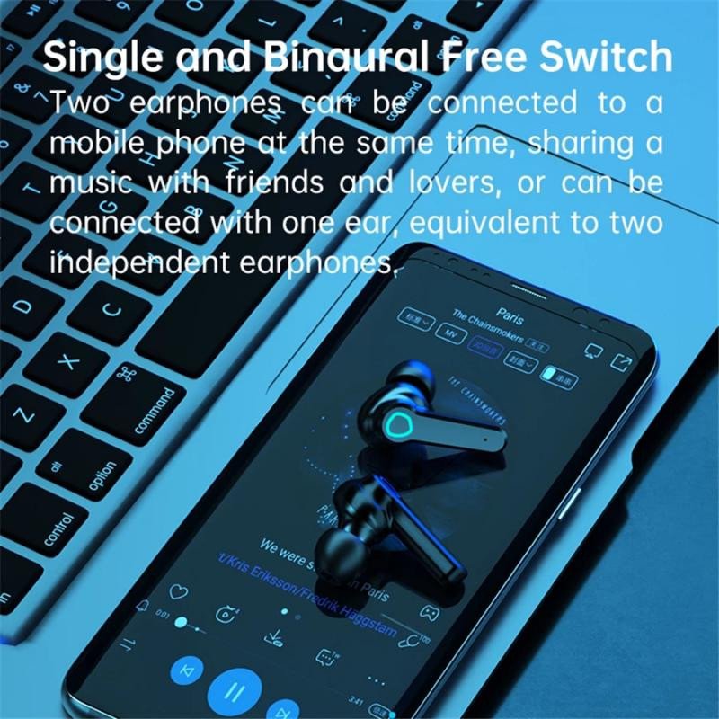 M19 True Wireless Gaming Headset Earphones LED Battery Indicator Wired Communication Noise Cancelling TWs Earbuds Microphone