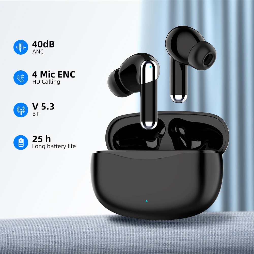 J66 Wireless V5.3 Bluetooth Earbuds ANC & ENC Environment Noise Cancelling for Gaming & Sports