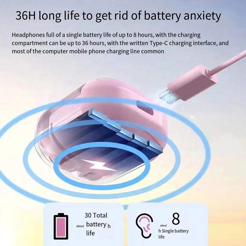 TWS T2 Bluetooth 5.3 Wireless Headset Transparent Headphones LED Power Digital Display Stereo Sound Earphones for Sports Working