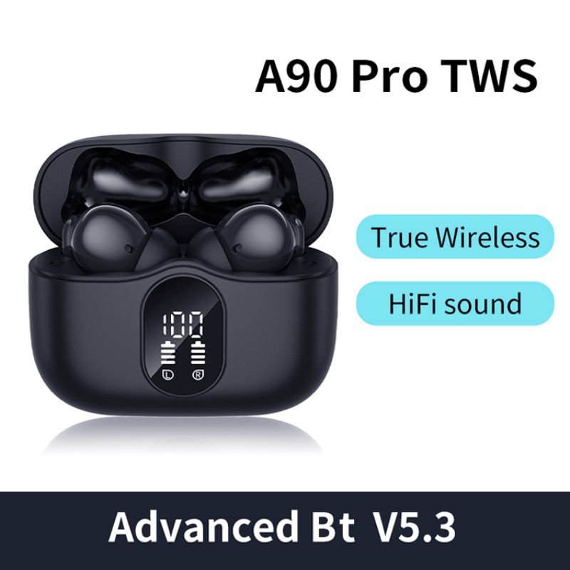 A90 Wireless Earbuds BT 5.3 ANC+ENC TWS Long Playtime HiFi Headphone Noise Canceling Sports Headset Digital LED Display Earphone