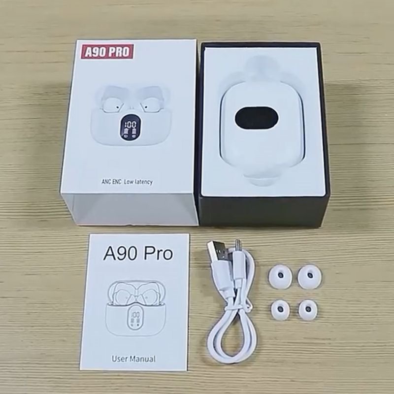 A90 Wireless Earbuds BT 5.3 ANC+ENC TWS Long Playtime HiFi Headphone Noise Canceling Sports Headset Digital LED Display Earphone