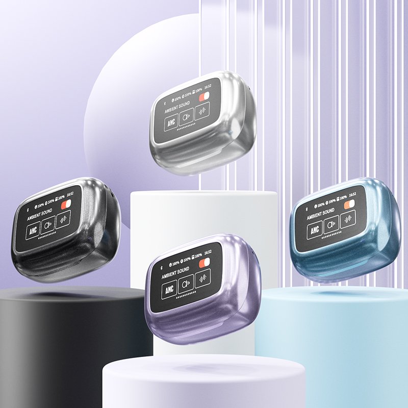 Live Beam 3 Colorful True Wireless LED Smart Touch Screen Headphones HiFi ANC Dual Noise Cancelling TWS Waterproof Earphones