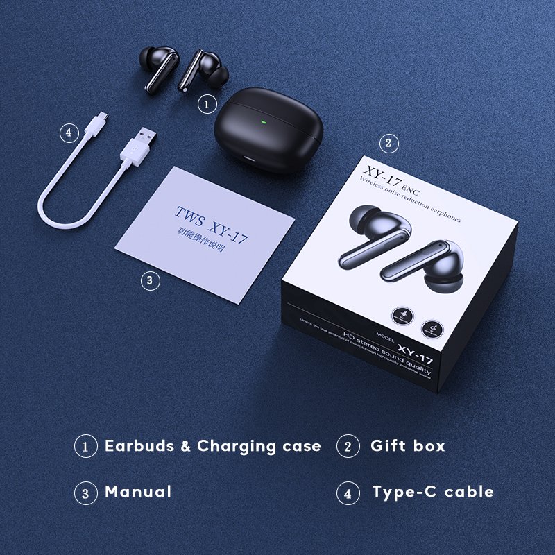 XY-17 TWS Wireless Headphones BT V5.3 ENC Noise Cancelling Earphones Earclip Design Touch Control Sports Earbuds