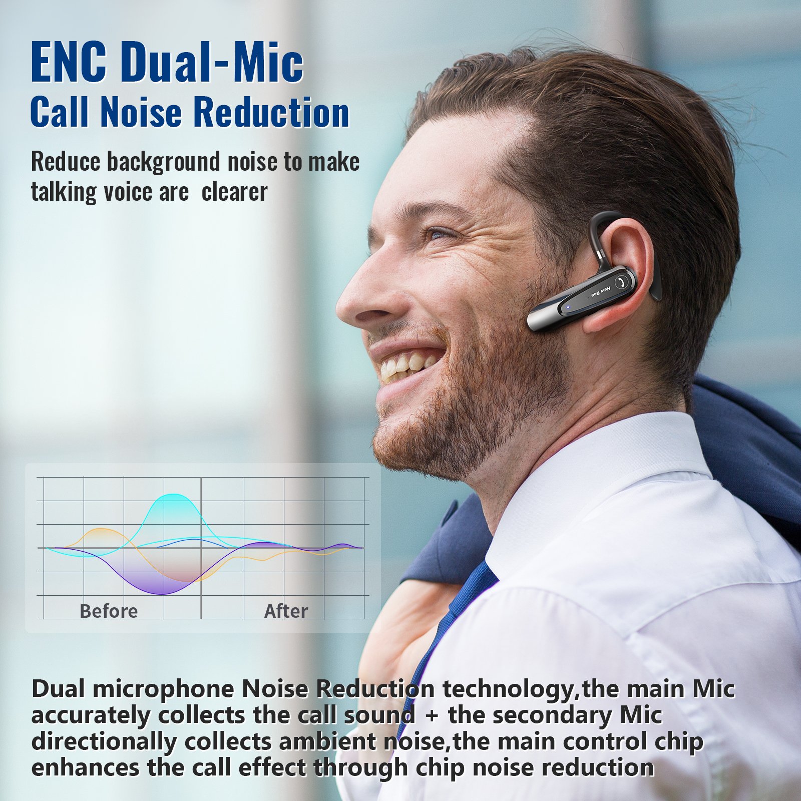 Hot Selling New Bee 5.0 Bluetooth Earpiece Wireless Earphone Single Bluetooth Earbud With Calling Features
