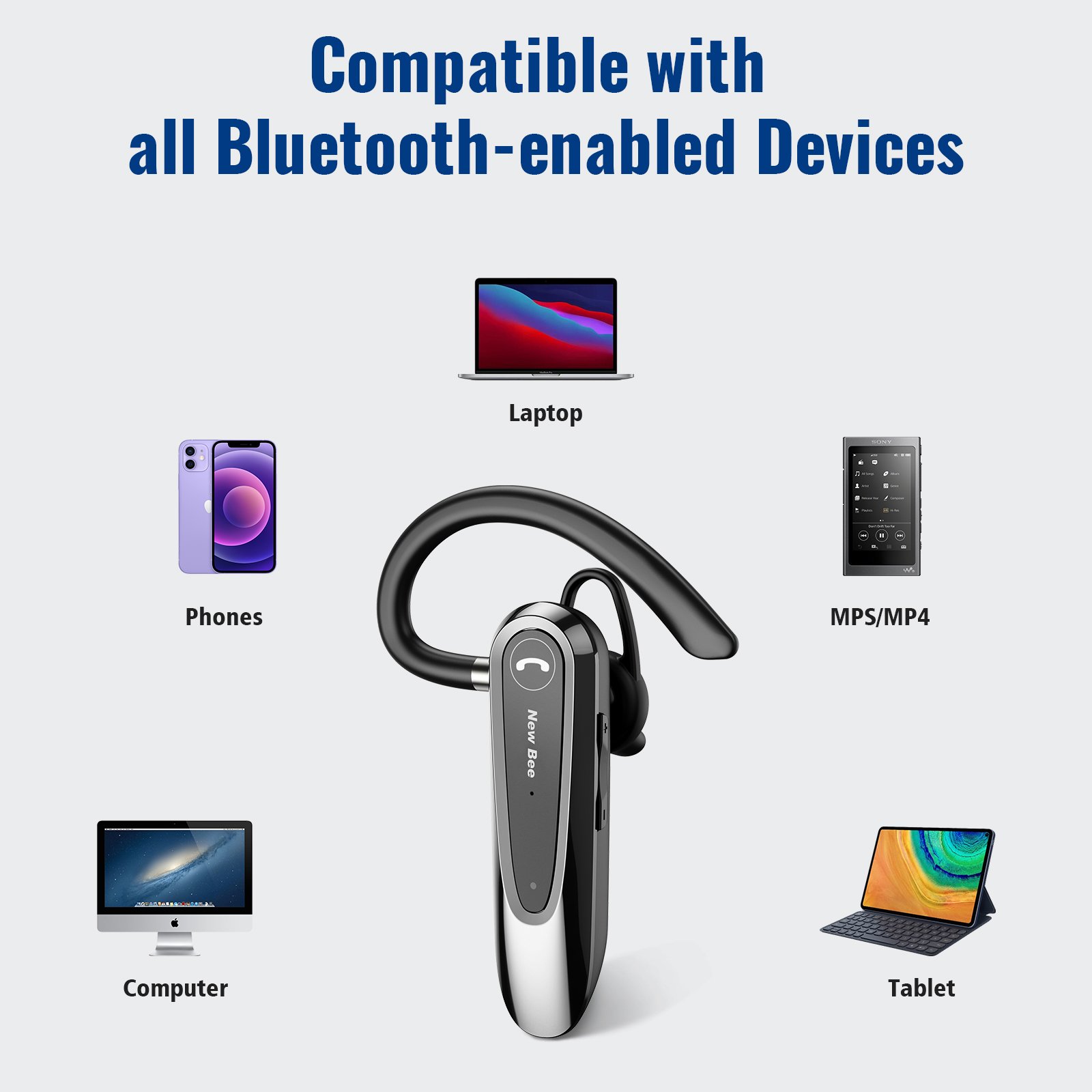 Hot Selling New Bee 5.0 Bluetooth Earpiece Wireless Earphone Single Bluetooth Earbud With Calling Features