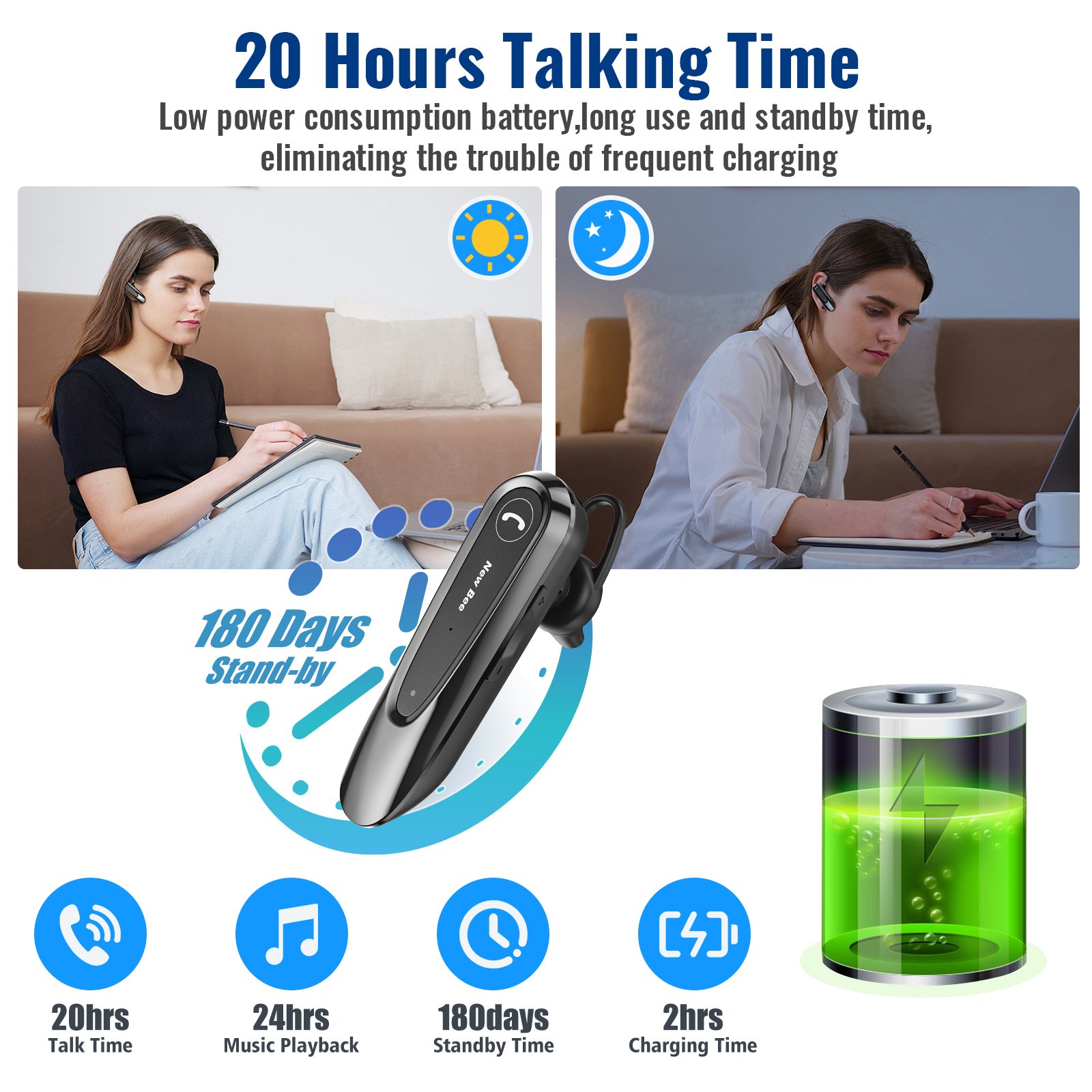 Hot Selling New Bee 5.0 Bluetooth Earpiece Wireless Earphone Single Bluetooth Earbud With Calling Features