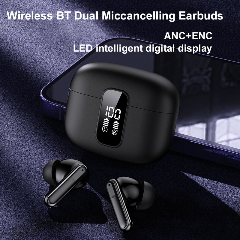 Bluetooth Earphones True Wireless ANC TWS Earphones with Mic Noise Cancelling New Clip Style LED Digital Display