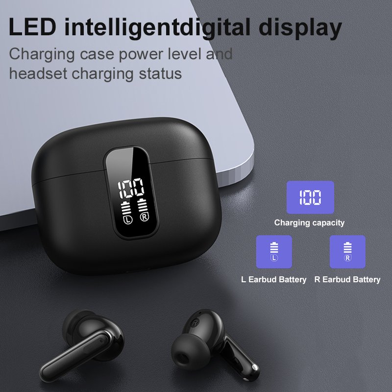 Bluetooth Earphones True Wireless ANC TWS Earphones with Mic Noise Cancelling New Clip Style LED Digital Display