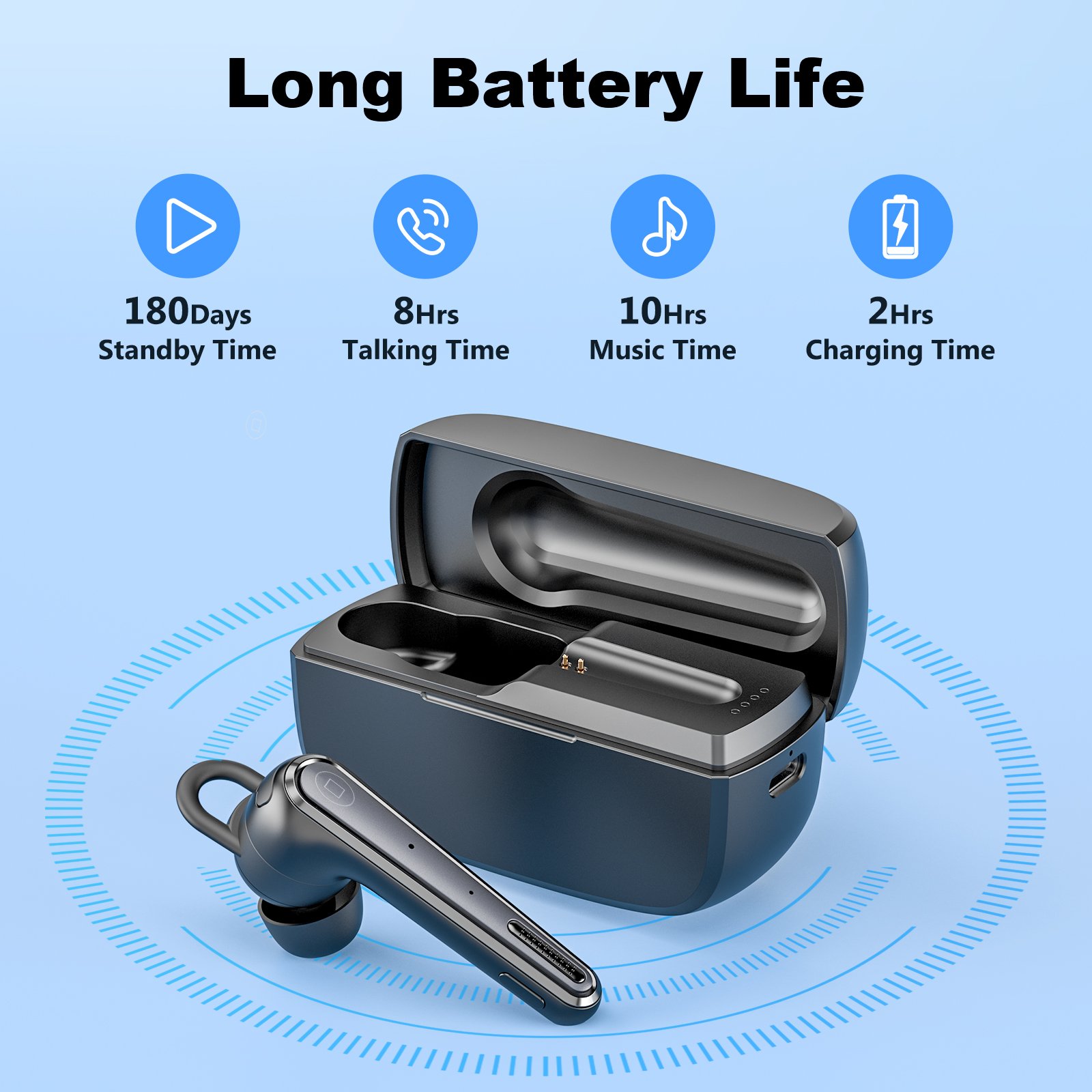 Wholesale QCC5.0 Handsfree Mono Bluetooth Earphone Single Ear Wireless Bluetooth Headset with Microphone Noise Canceling
