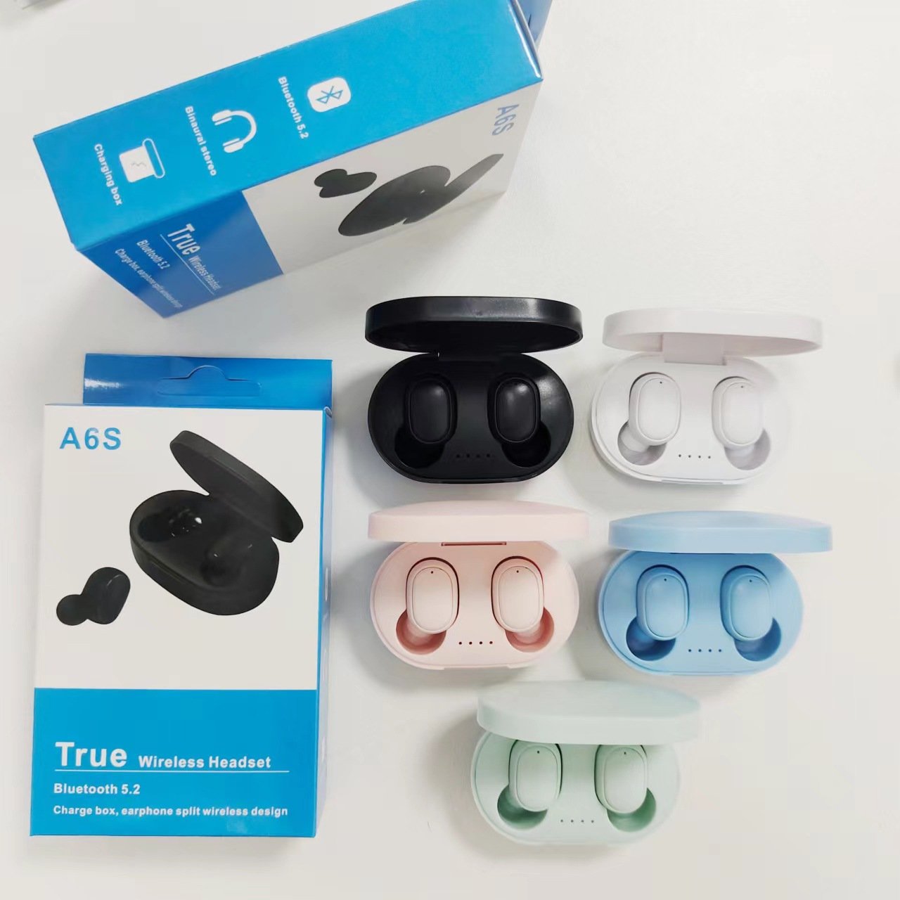 A6s TWS Wireless Headsets Earphones Stereo Headphones Sport Noise Cancelling Mini Earbuds for All Smart Phone
