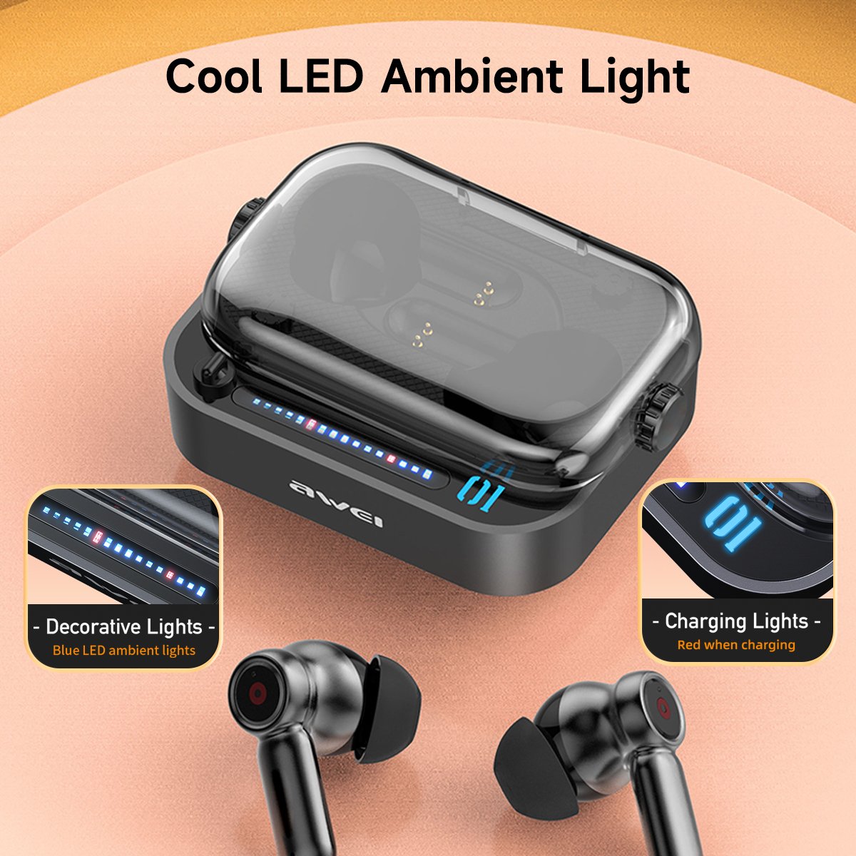 Customized TWS Earbuds Awei T58 Earphone Headphone LED Display Wireless Earphone
