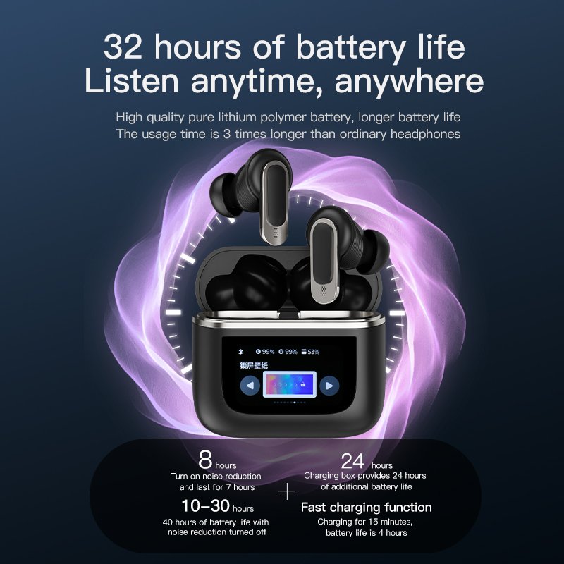 Wholesale V8 Wireless Earbuds LED Full-Color Touch Screen HiFi Stereo ANC Noise Cancelling Gaming Headphone TWS Earphone