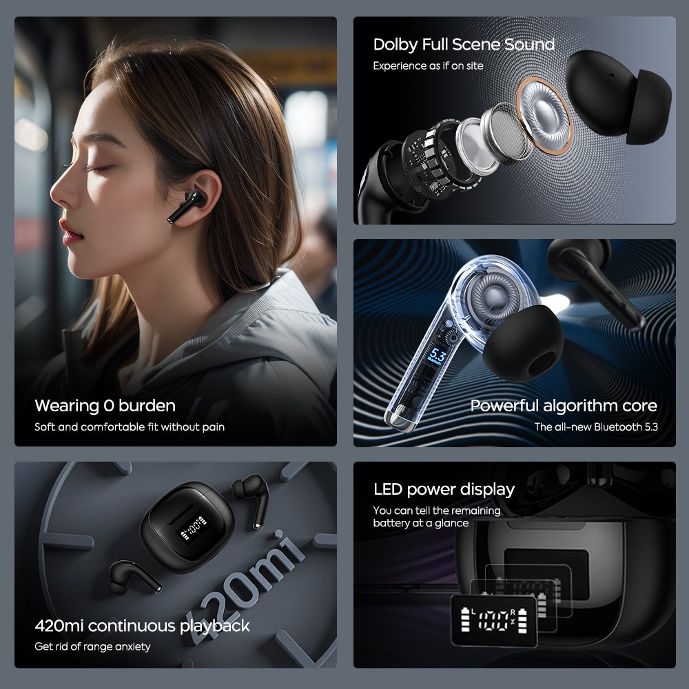 K01 Sports Bluetooth 5.3 Ear Pods TWS Wireless Earbud In-Ear Headphones 4 Mics Noise Cancelling Earphones & Headphones